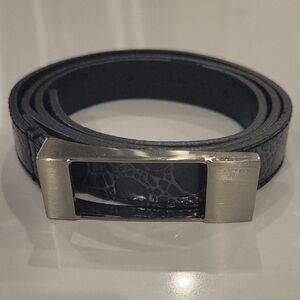 VINTAGE Black Pebble Effect Belt with Silver Tone Buckle